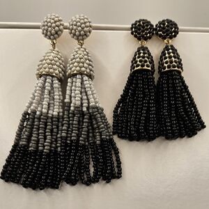 BaubleBar Tassel Earrings Lot 2 Pair Beaded Piñata Ombre Black Gray White Boho
